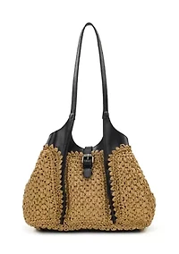 Christiana Small Woven Satchel with Leather Buckle