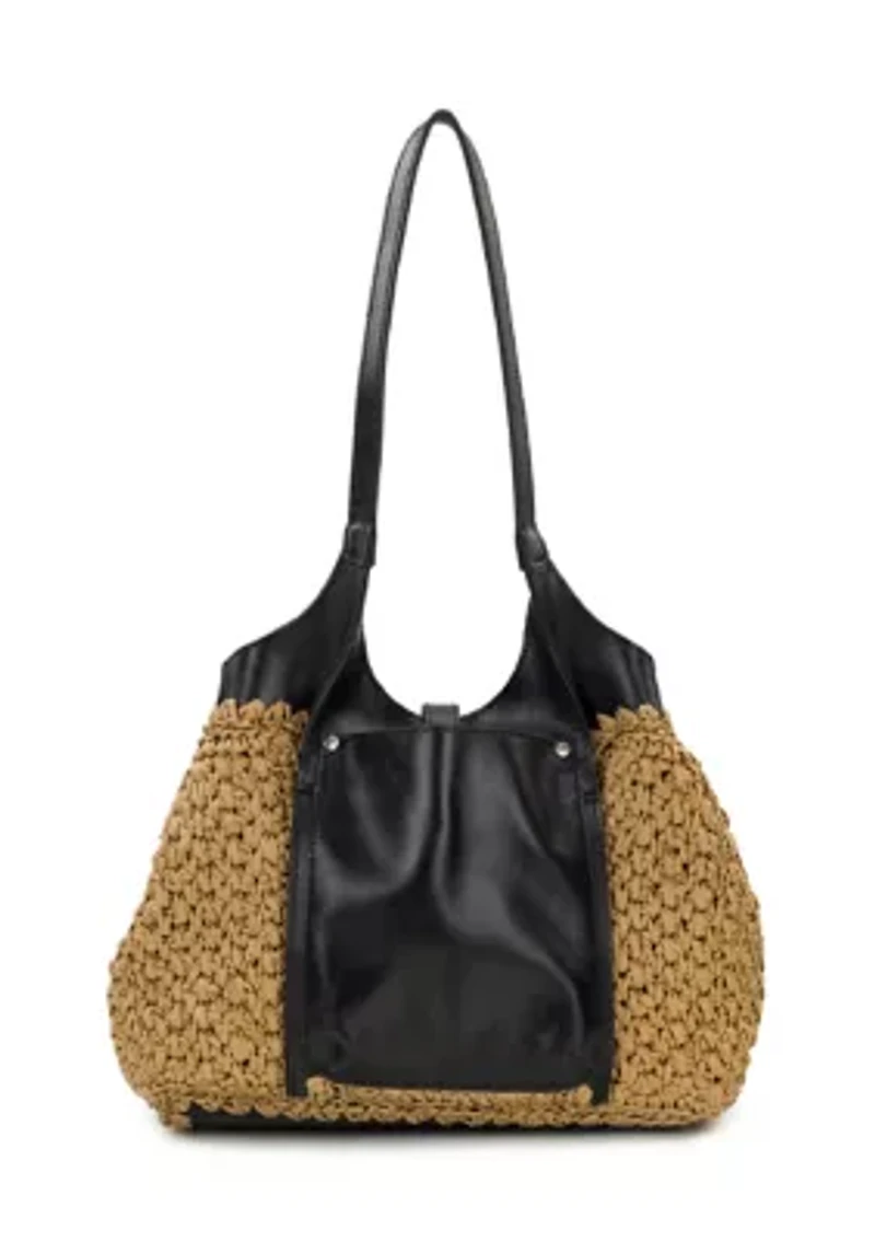 Christiana Small Woven Satchel with Leather Buckle