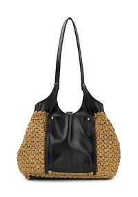 Christiana Small Woven Satchel with Leather Buckle