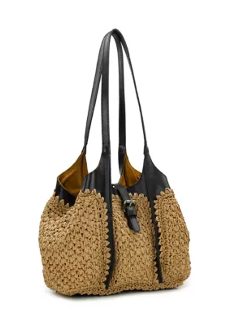 Christiana Small Woven Satchel with Leather Buckle