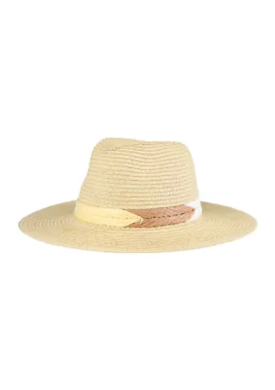 Straw Panama Hat with Embroidery Band