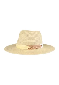 Straw Panama Hat with Embroidery Band