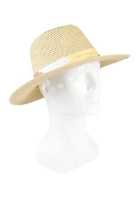 Straw Panama Hat with Embroidery Band