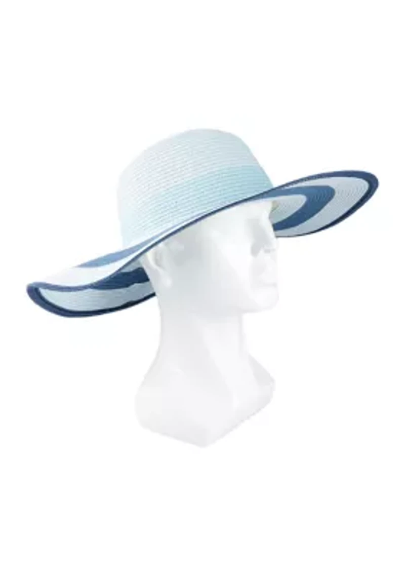 Women's Striped Straw Wide Brim Floppy Hat