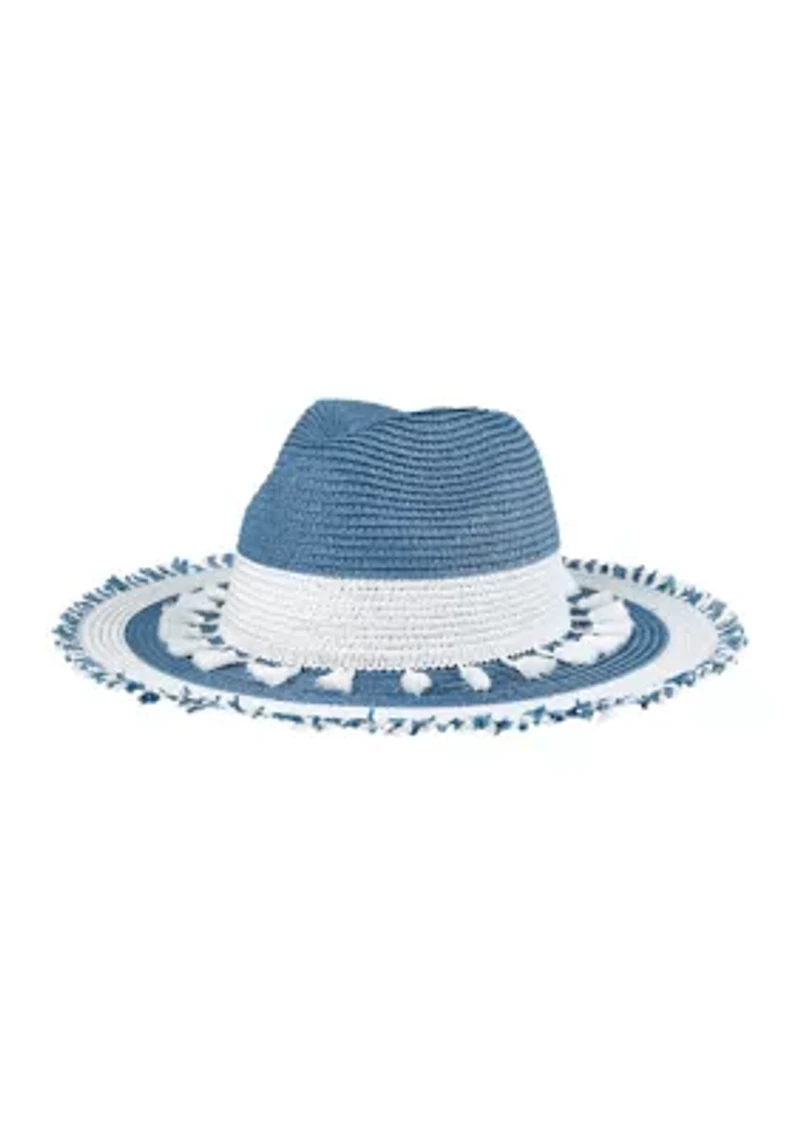 Fashion Straw Wide Brim Fringe Tassel Hat
