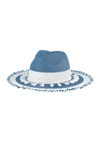 Fashion Straw Wide Brim Fringe Tassel Hat
