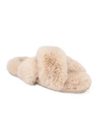 Women's High Plush Cross Slide Slippers