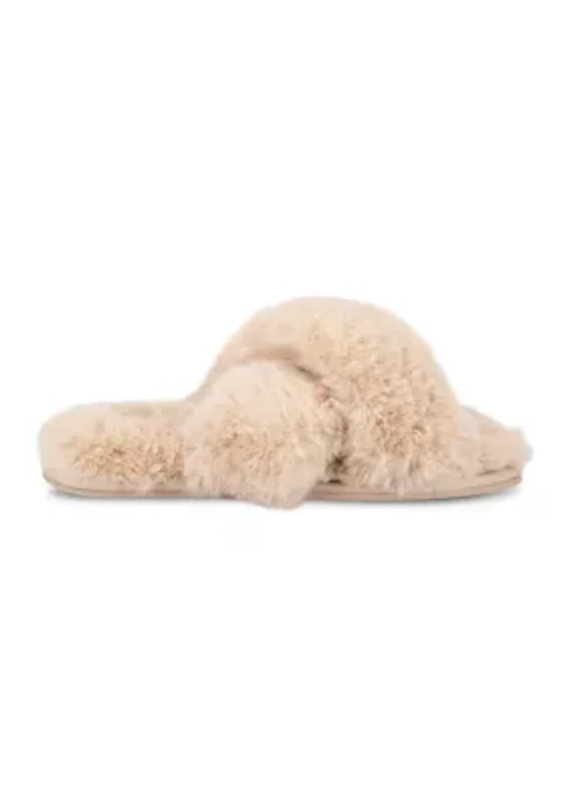 Women's High Plush Cross Slide Slippers