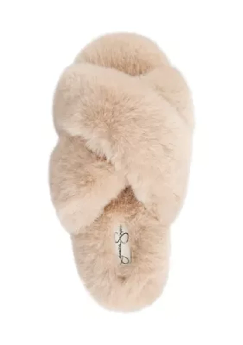 Women's High Plush Cross Slide Slippers