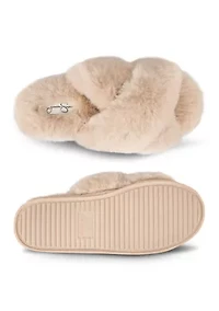 Women's High Plush Cross Slide Slippers