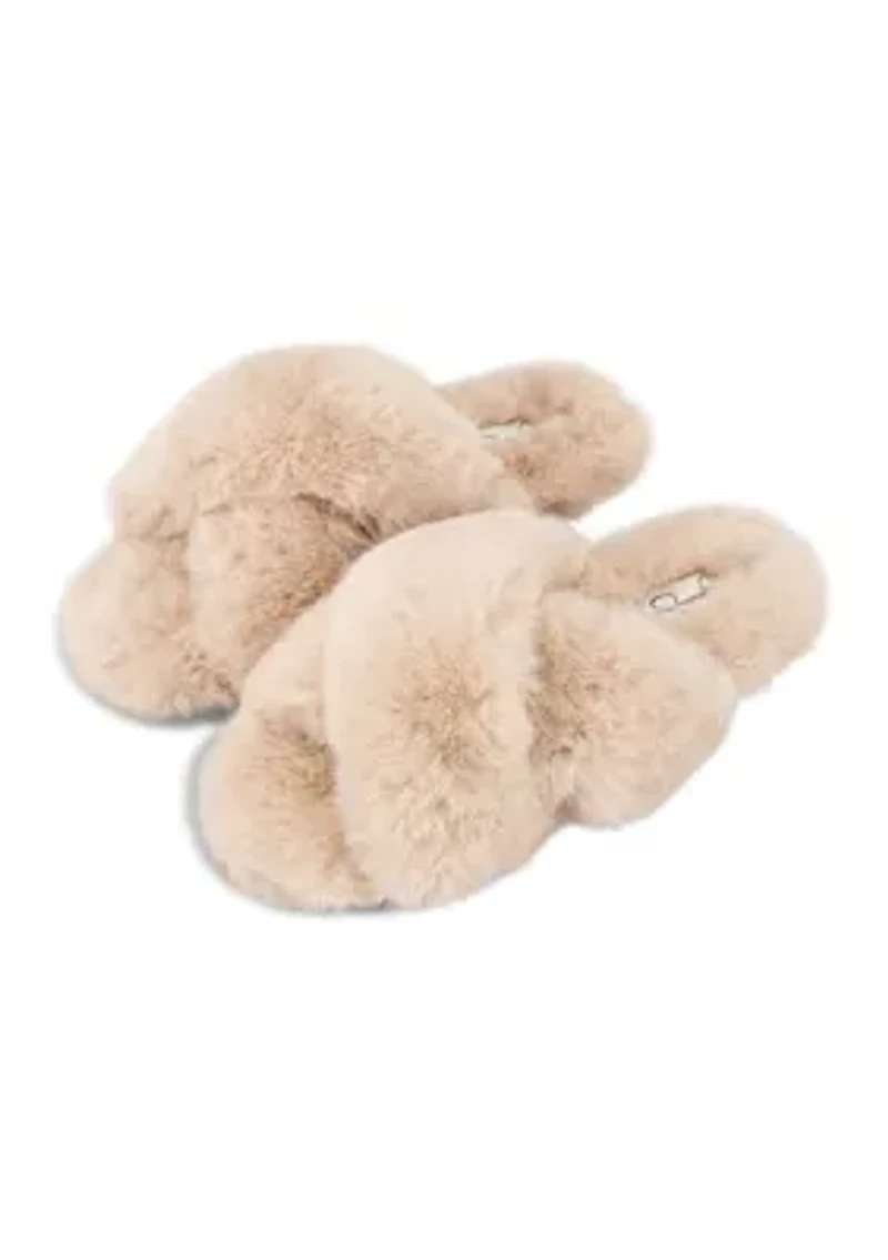 Women's High Plush Cross Slide Slippers