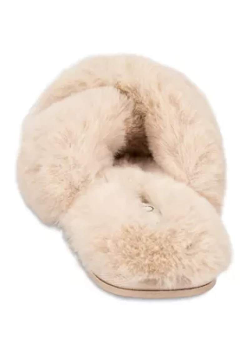Women's High Plush Cross Slide Slippers