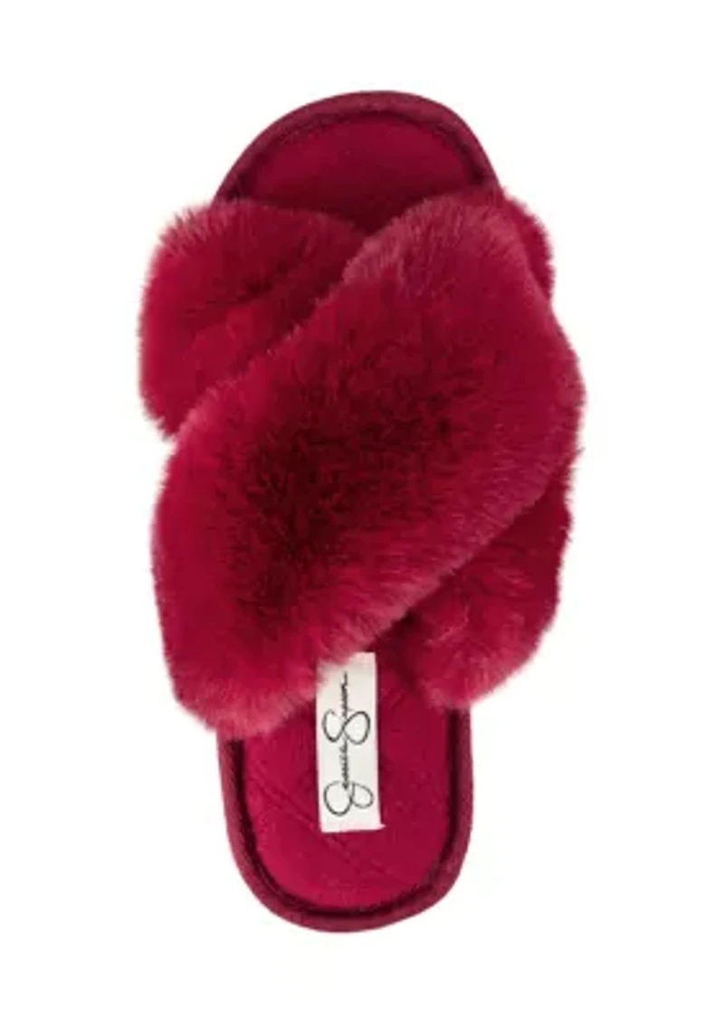 Women's Plush Cross Slide Slippers