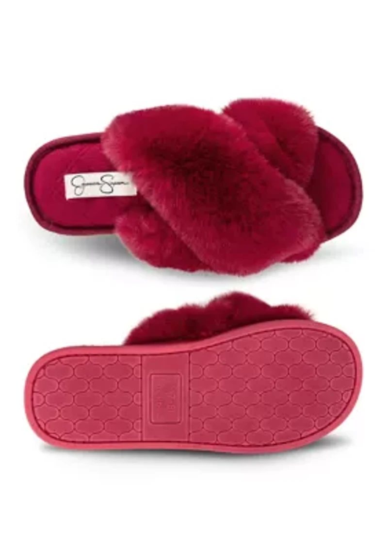Women's Plush Cross Slide Slippers