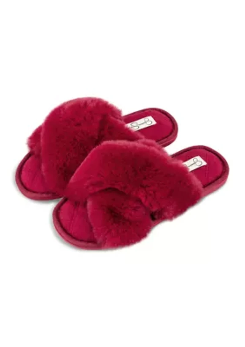 Women's Plush Cross Slide Slippers