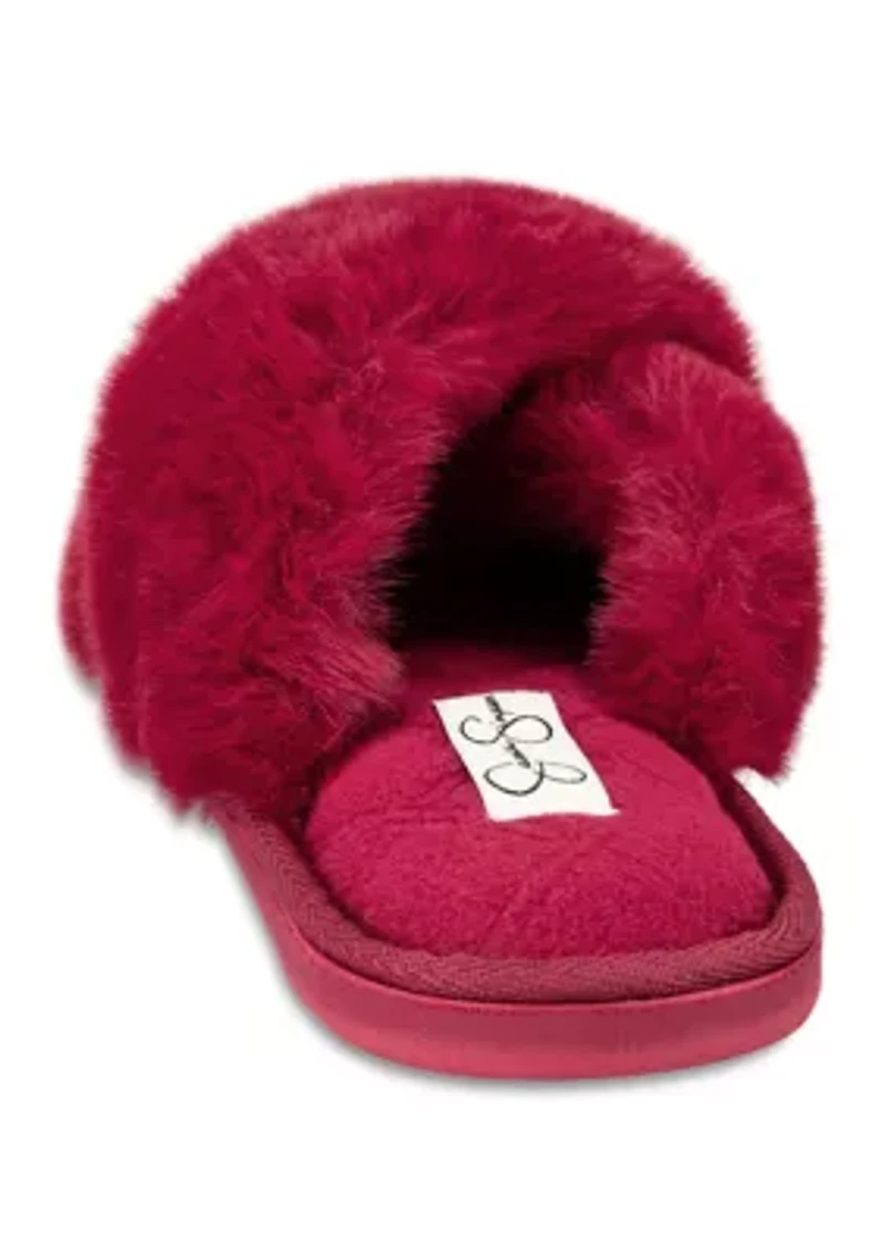 Women's Plush Cross Slide Slippers