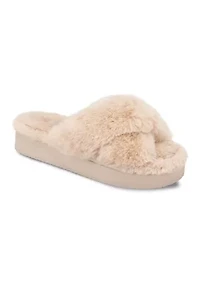 Plush Cross Band Platform Slide Slippers
