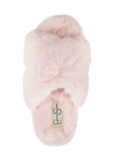 Plush Cross Band Platform Slide Slippers