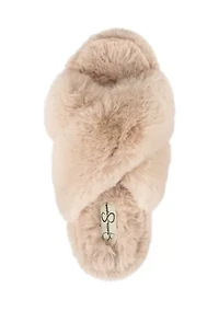 Plush Cross Band Platform Slide Slippers