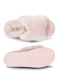Plush Cross Band Platform Slide Slippers
