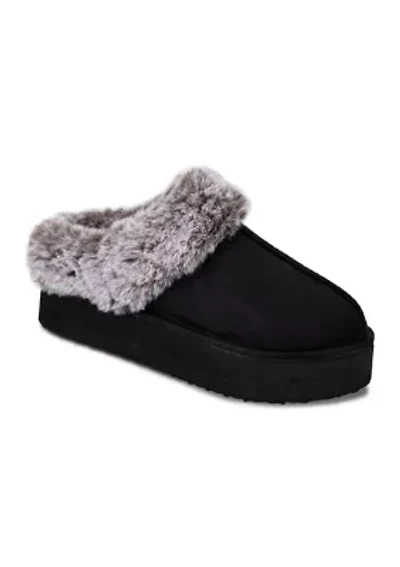 Women's Microsuede Tipped Faux-Fur Clog Slippers