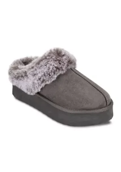 Women's Microsuede Tipped Faux-Fur Clog Slippers