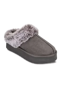 Women's Microsuede Tipped Faux-Fur Clog Slippers