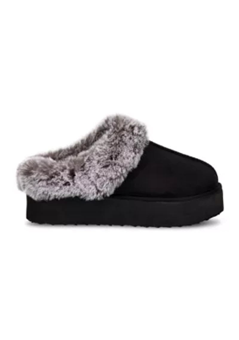 Women's Microsuede Tipped Faux-Fur Clog Slippers