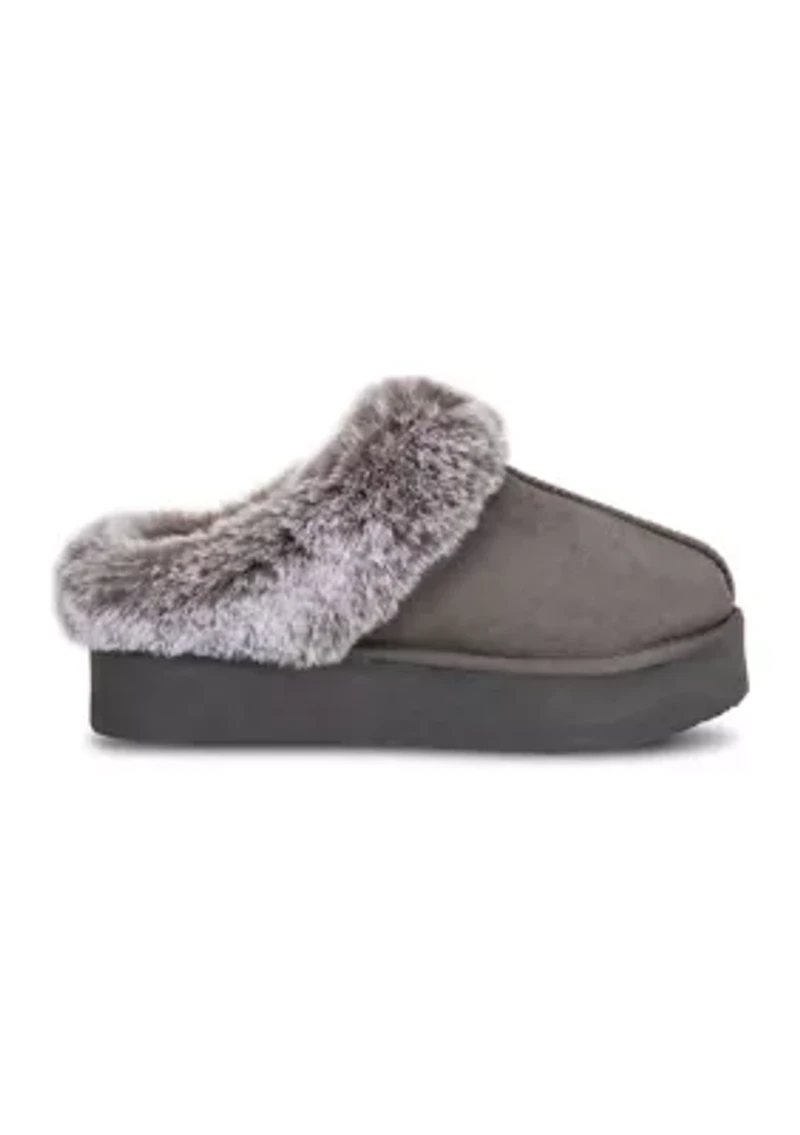 Women's Microsuede Tipped Faux-Fur Clog Slippers