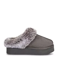 Women's Microsuede Tipped Faux-Fur Clog Slippers