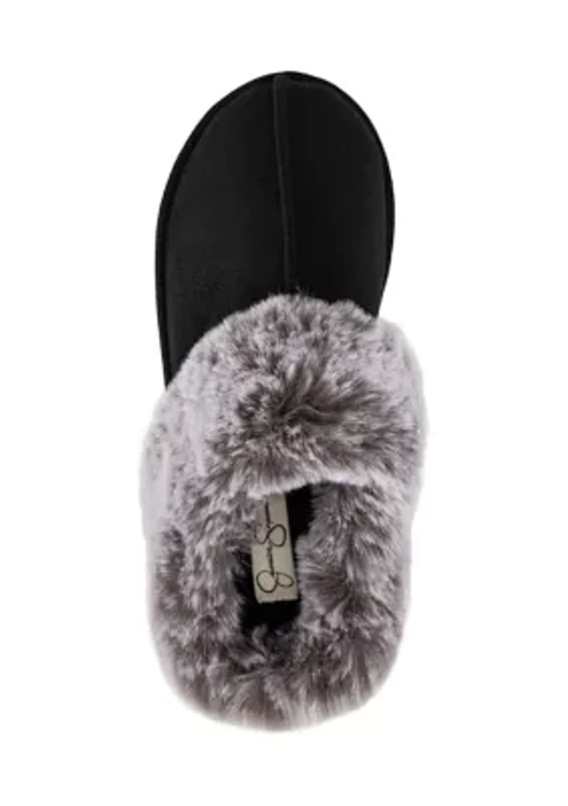 Women's Microsuede Tipped Faux-Fur Clog Slippers