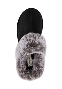 Women's Microsuede Tipped Faux-Fur Clog Slippers