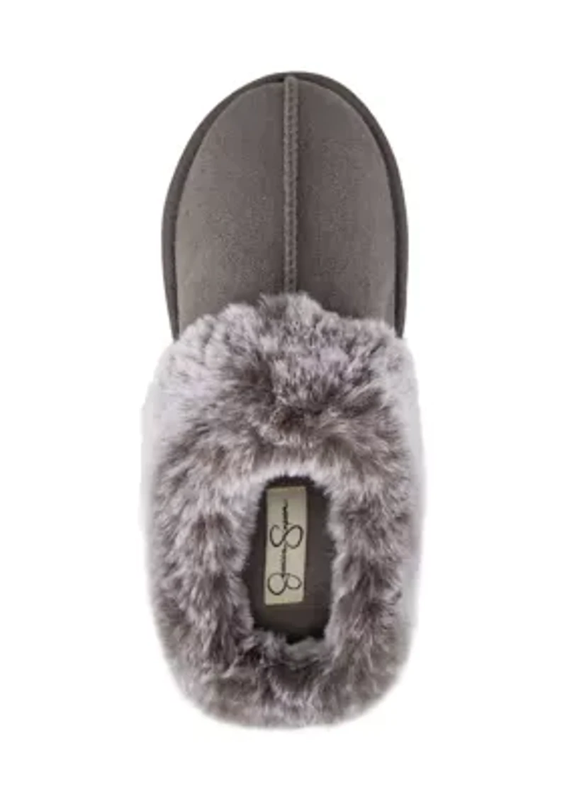 Women's Microsuede Tipped Faux-Fur Clog Slippers