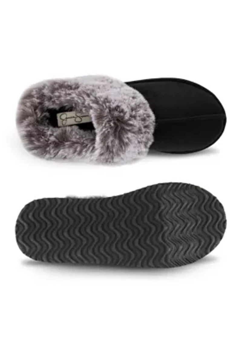 Women's Microsuede Tipped Faux-Fur Clog Slippers