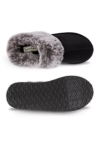 Women's Microsuede Tipped Faux-Fur Clog Slippers