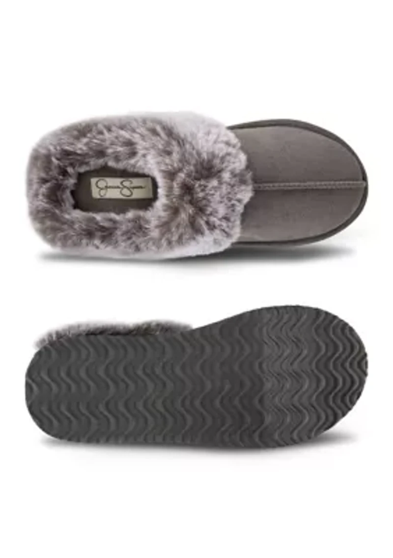 Women's Microsuede Tipped Faux-Fur Clog Slippers