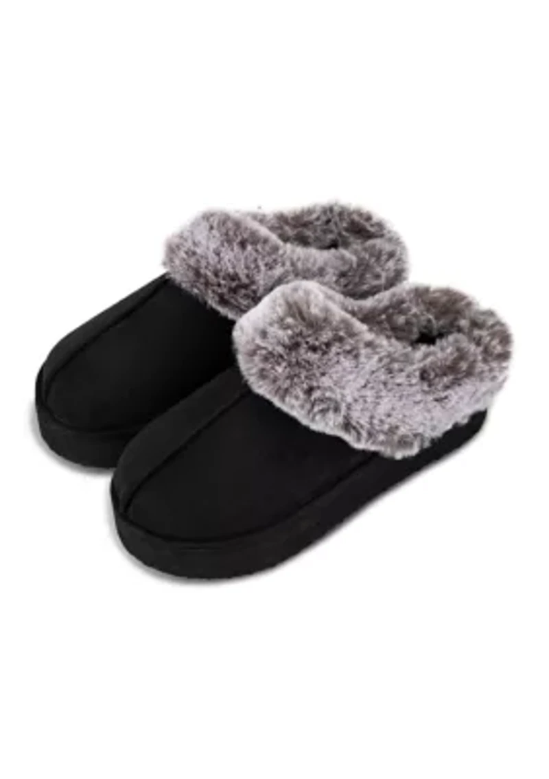 Women's Microsuede Tipped Faux-Fur Clog Slippers