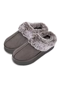 Women's Microsuede Tipped Faux-Fur Clog Slippers