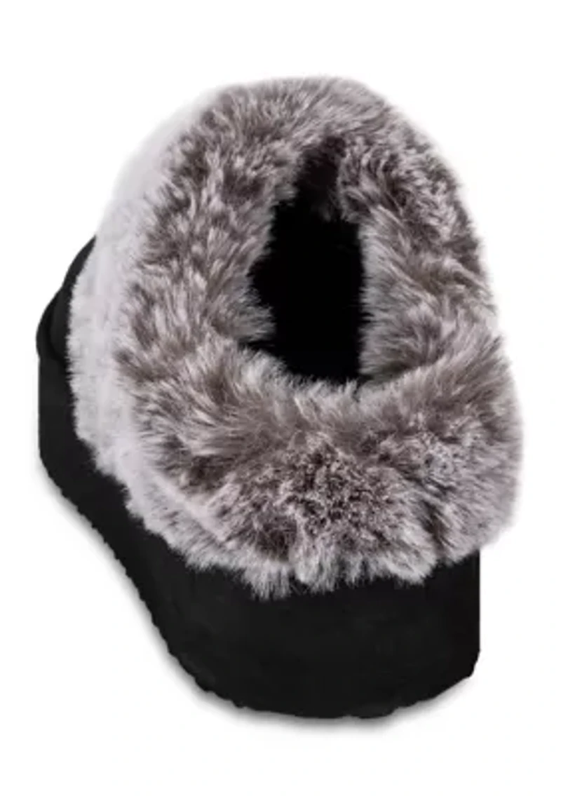 Women's Microsuede Tipped Faux-Fur Clog Slippers