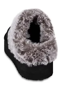 Women's Microsuede Tipped Faux-Fur Clog Slippers