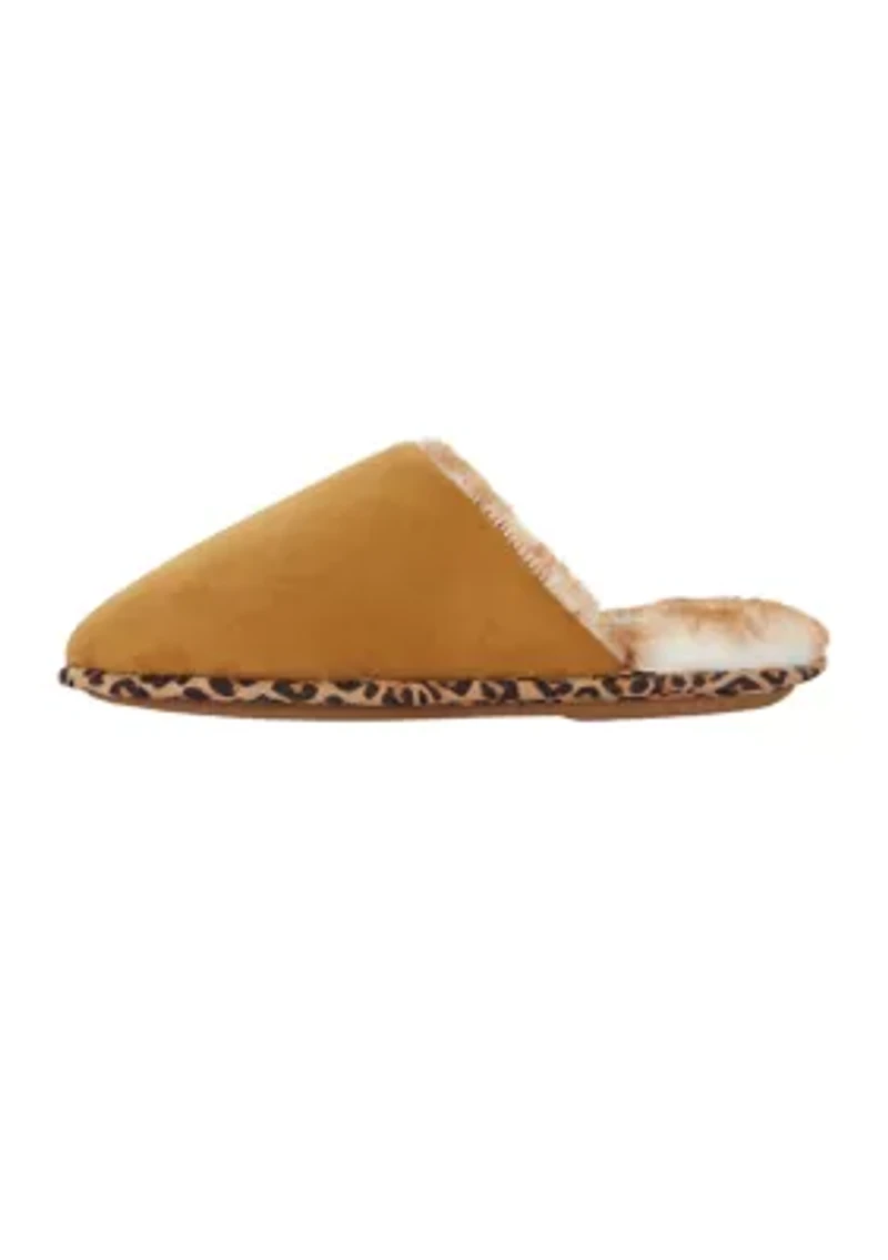 Microsuede Scuff Plush Leopard Lined Slippers