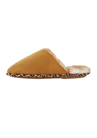 Microsuede Scuff Plush Leopard Lined Slippers