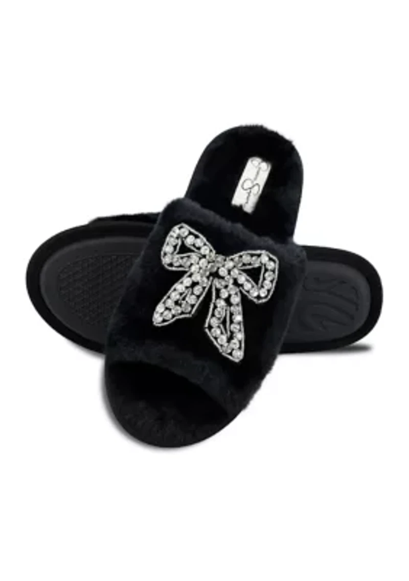 Bead Bow One Band Slide Slippers