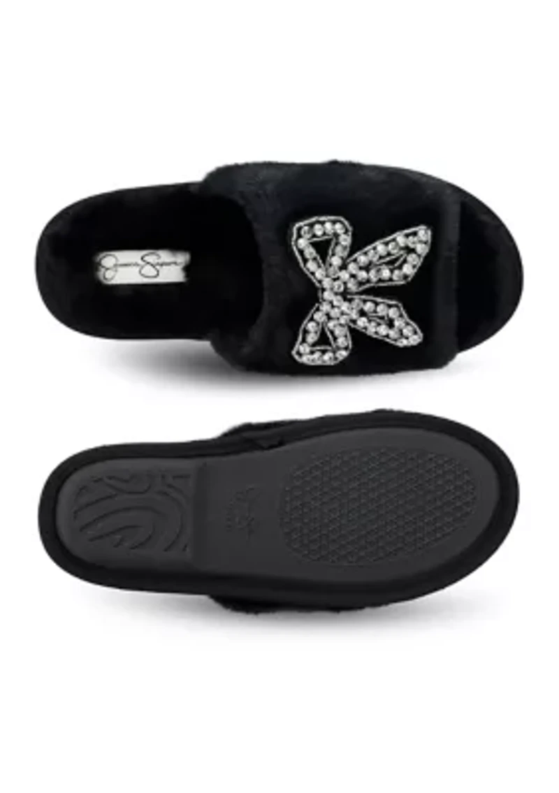 Bead Bow One Band Slide Slippers