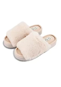 Plush One Band Platform Slippers
