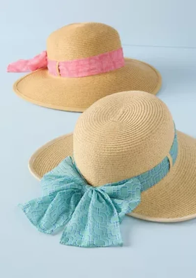 Sewing Down South x Crown & Ivy™ Legare Raffia Hat with Printed Ribbon