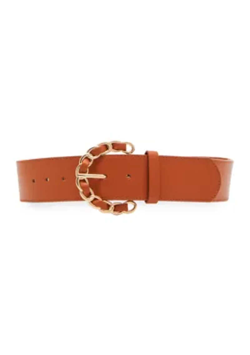 Chain Link Buckle Suede Stretch Waist Belt