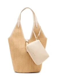 Straw Angular Hobo Bag with Pouch