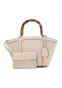 Bamboo Handle Tote with Crossbody Strap