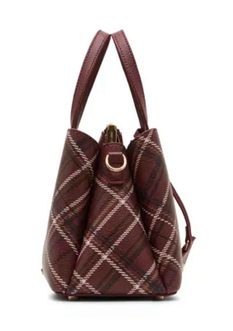 Small Triple Compartment Satchel with Detachable Strap